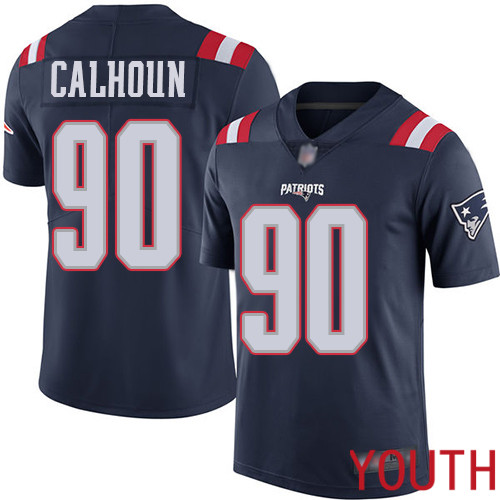 New England Patriots Football #90 Rush Vapor Limited Navy Blue Youth Shilique Calhoun NFL Jersey